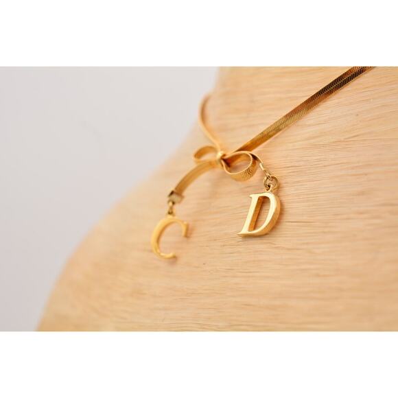 Christian Dior Vintage Bow Collar Necklace Logo CD Charm Gold Chain Signed BinA - Picture 10 of 12